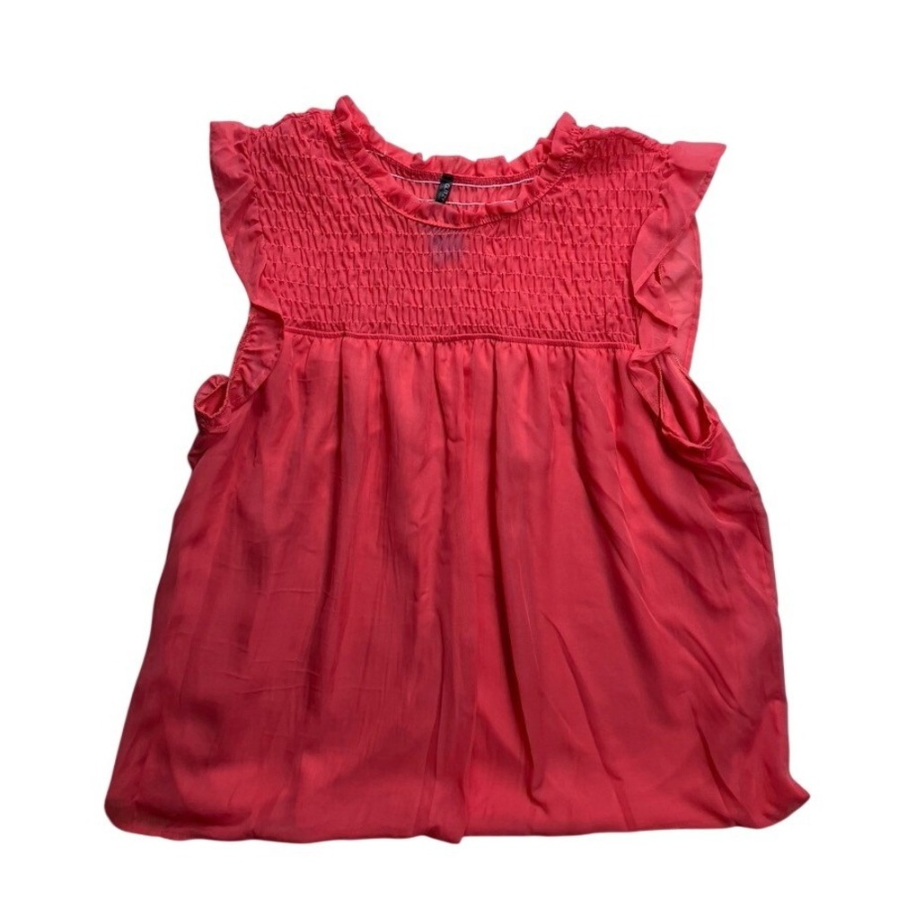 Glitzy Girlz Womens 4X Coral Pink Smocked Ruffle‎ Cap Sleeve Blouse Top Summer